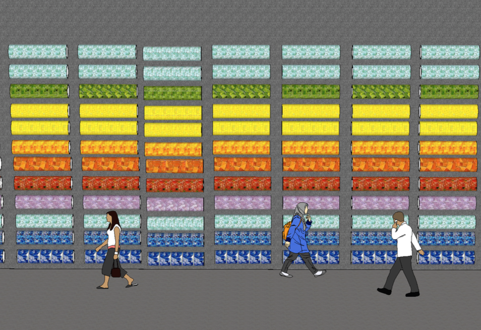 Wall of hanging mosaic tubes