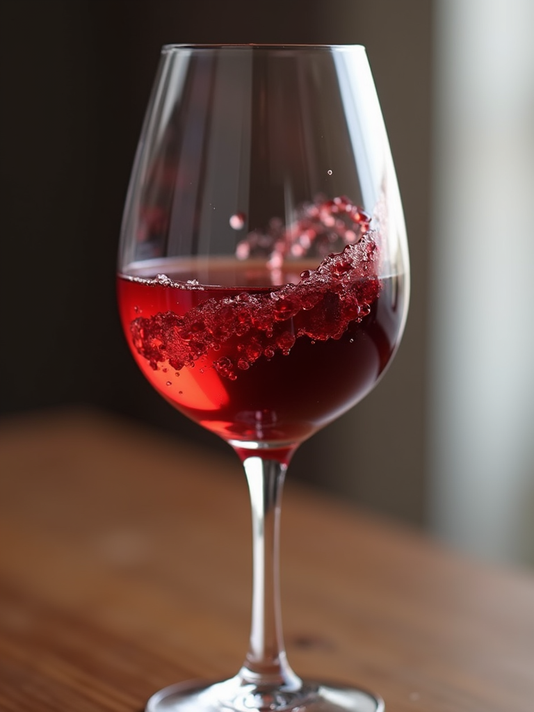 Deep red wine being poured into a high-quality crystal glass