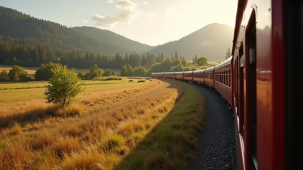 High angle view of Oregon Wine Train traveling through scenic countryside