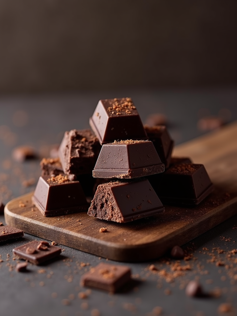 Dark artisanal chocolate bars with textured surfaces