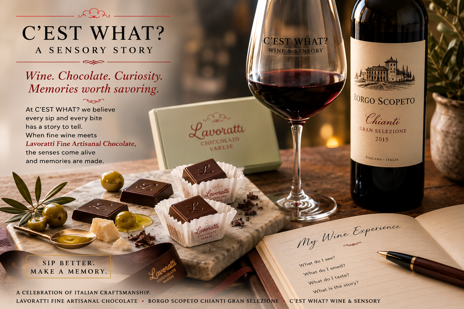 An elegant setting for a wine and chocolate pairing event