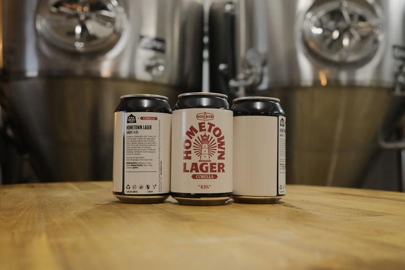 Hometown Lager. Collaboration between Docks Beers and Indie band Corella.