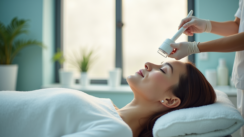 Eye-level view of a modern treatment room for facial therapies