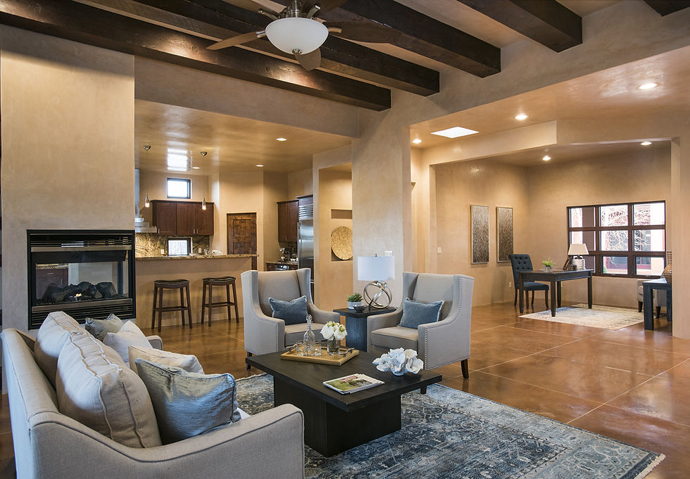 Open concept space after home staging looks inviting and stylish in time for open house.