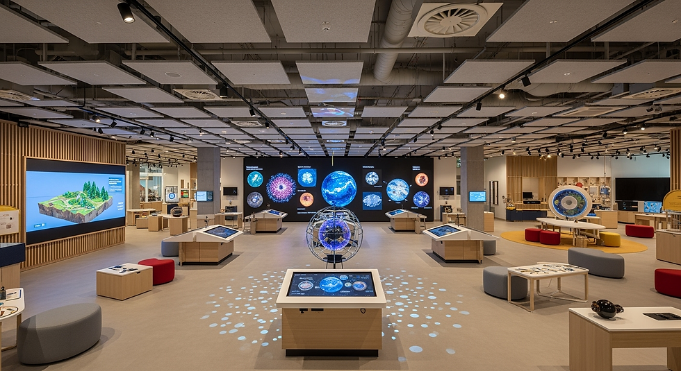 Science and education centre with interactive projection exhibits, hands-on STEM installations and immersive labs.