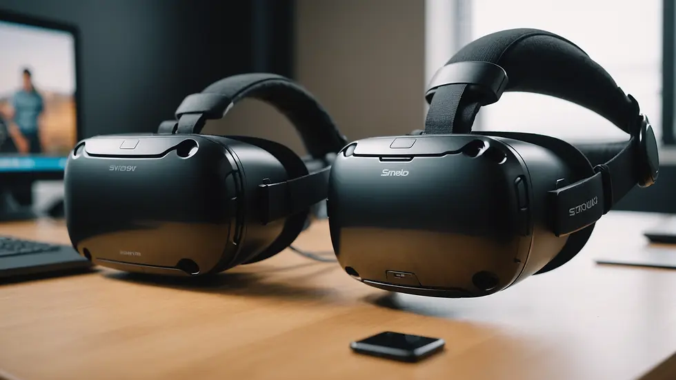 Close-up view of a virtual reality headset on a training desk