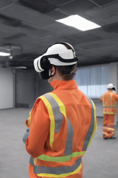 Employees practicing safety protocols in a VR training simulation