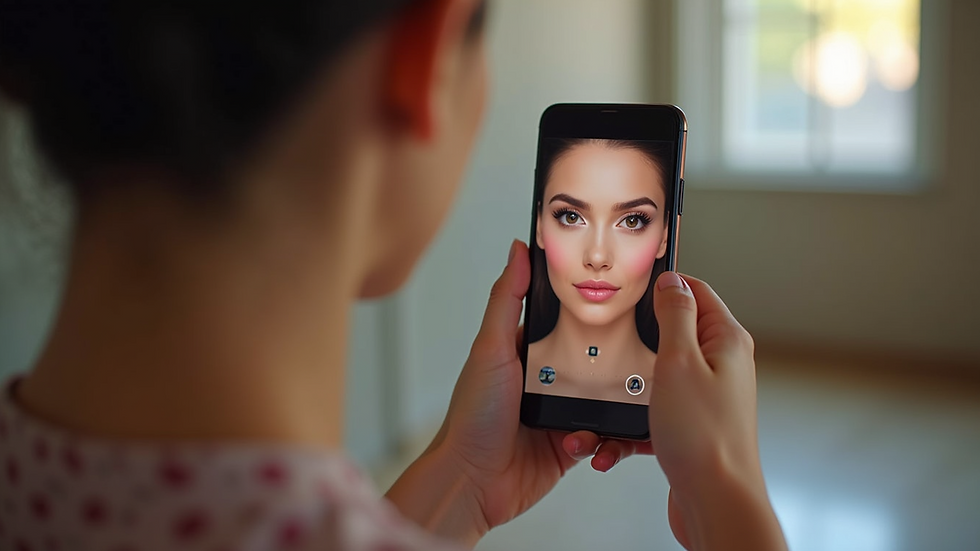 Close-up view of a smartphone displaying an AR makeup application
