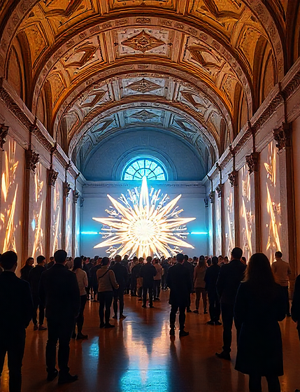 projection mapping inside an old church gallery