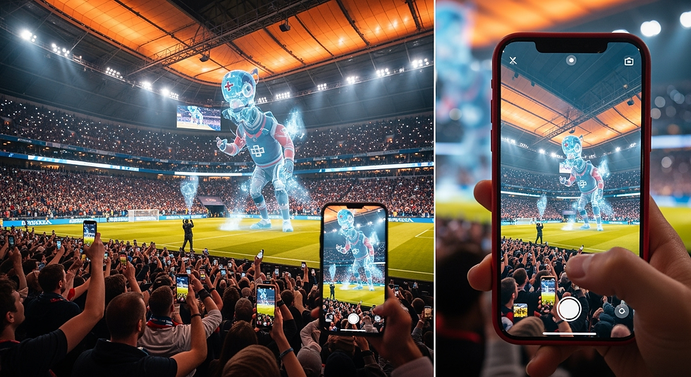 Stadium concourse with immersive sponsor activations, LED video walls and interactive fan engagement zones.
