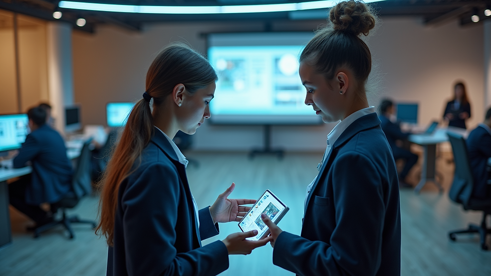 High angle view of students interacting with AR technology