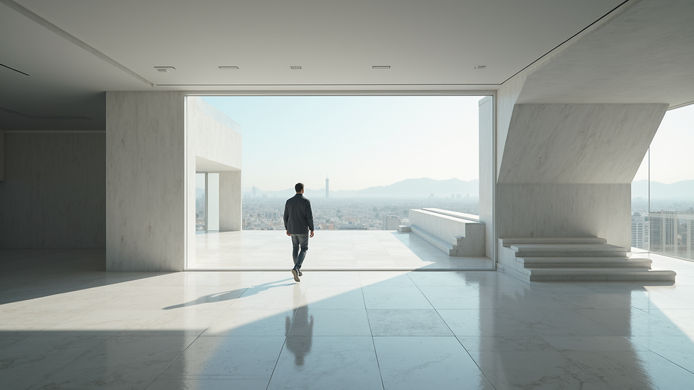 High angle view of a virtual architectural walkthrough on a large screen