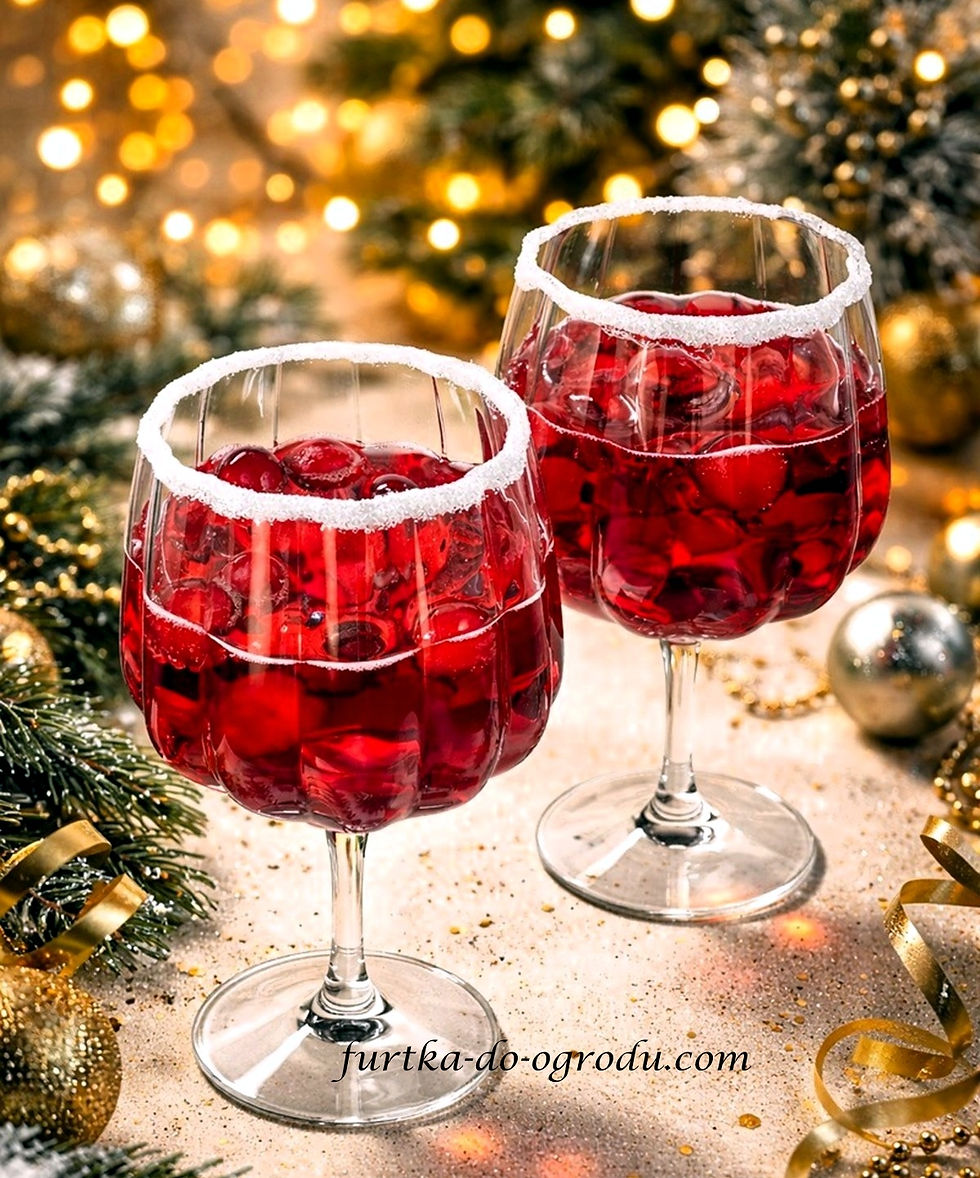 Żurawinowy drink w dwóch kieliszkach z cukrową obręczą na sylwestrowy wieczór.