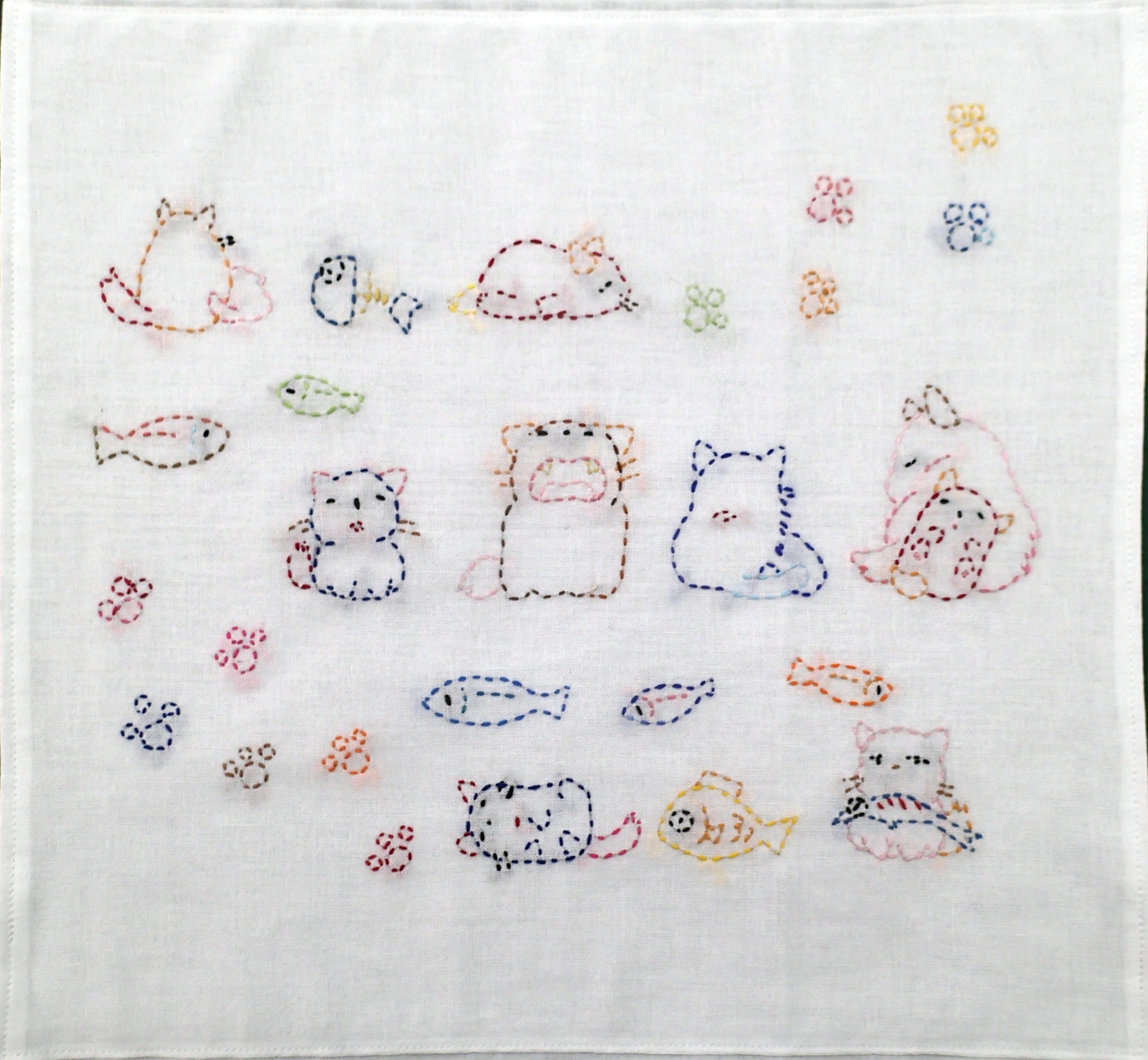 24刺し子刺繍ふきん　ねこのその日暮らし