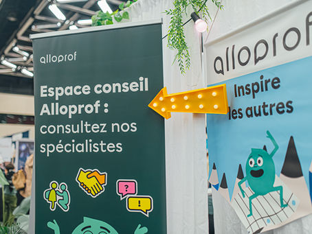 L'Espace Conseil Alloprof au Salon de l’apprentissage : l'endroit pour poser vos questions, obtenir de l'aide et des références.