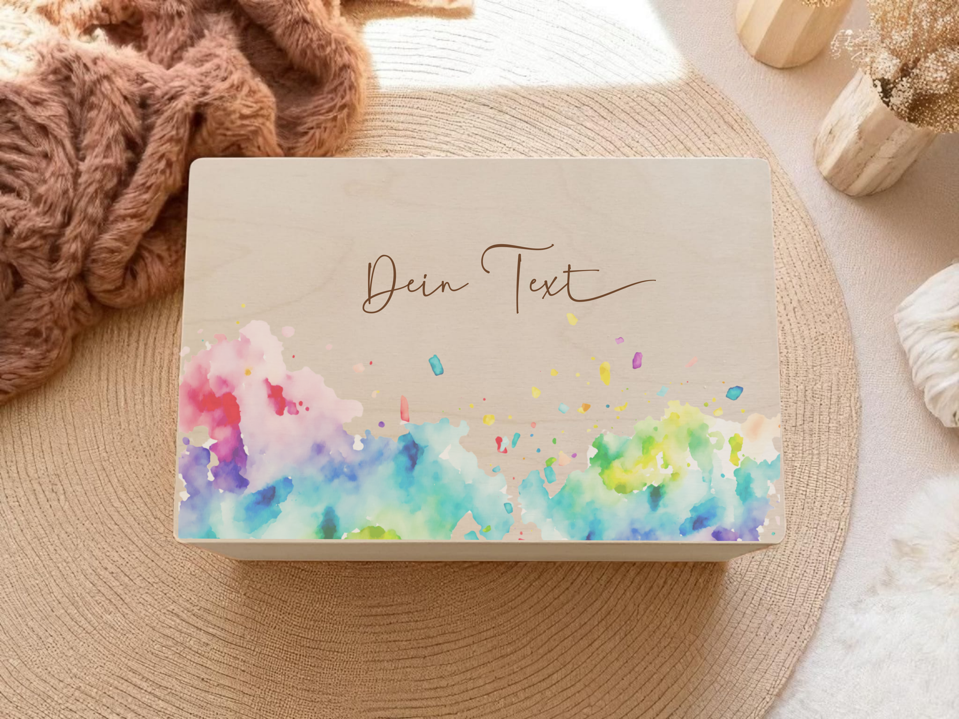 Farbenfrohe Holzkiste Blau