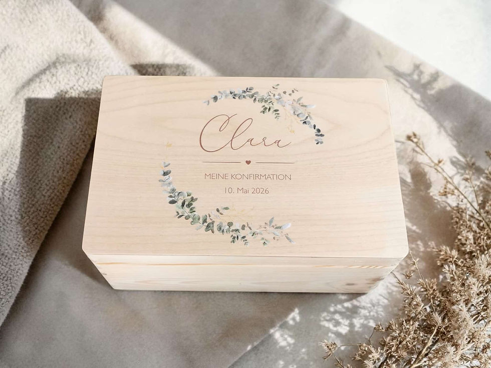 Miniaturbild: Holz Erinnerungskiste Taufe Kommunion Konfirmation Firmung | Eukalyptus Kreis