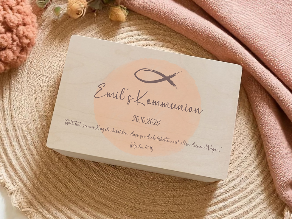 Miniaturbild: Christliche Erinnerungsbox Taufe Kommunion Konfirmation | Fisch-Symbol Aquarell