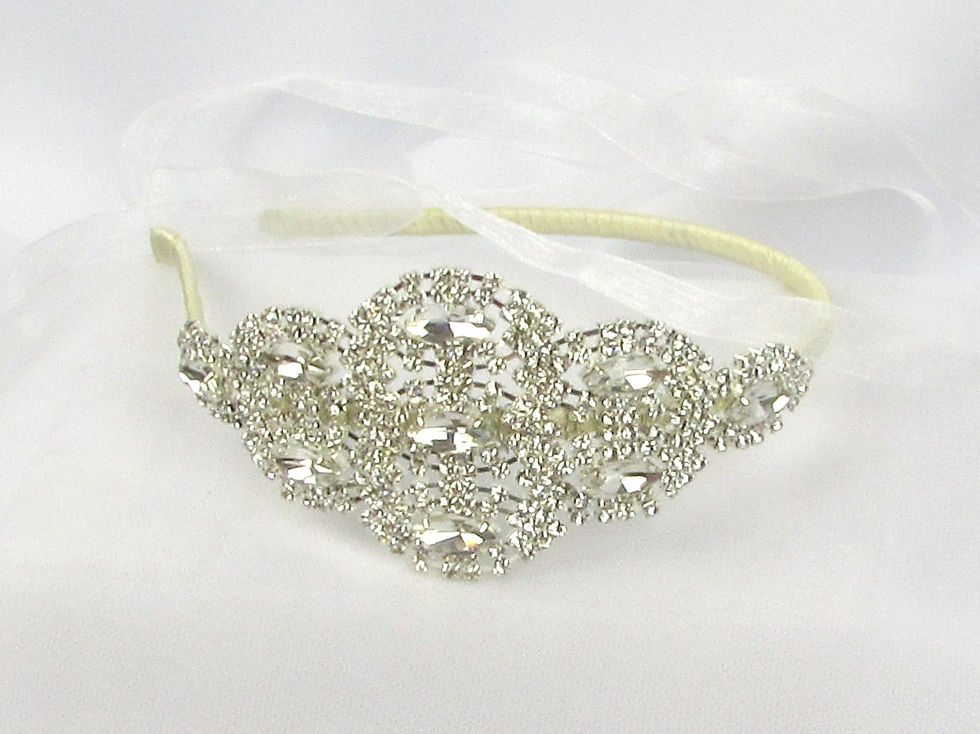 Thumbnail: Handmade Art Deco bridal headband with crystal embellishments for weddings, Prom balls, and Christmas parties.