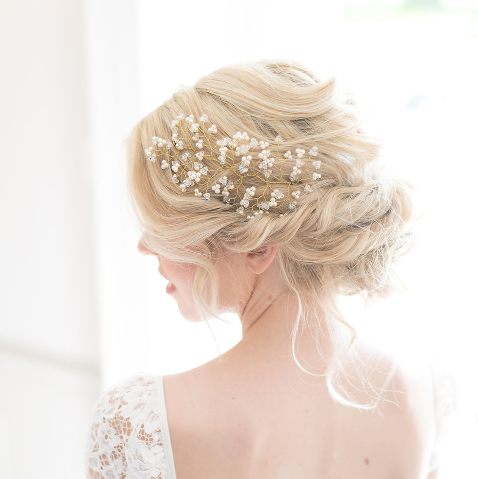 Thumbnail: Luxurious pearl and crystal hair vine for bohemian brides at Coachella or charity galas.