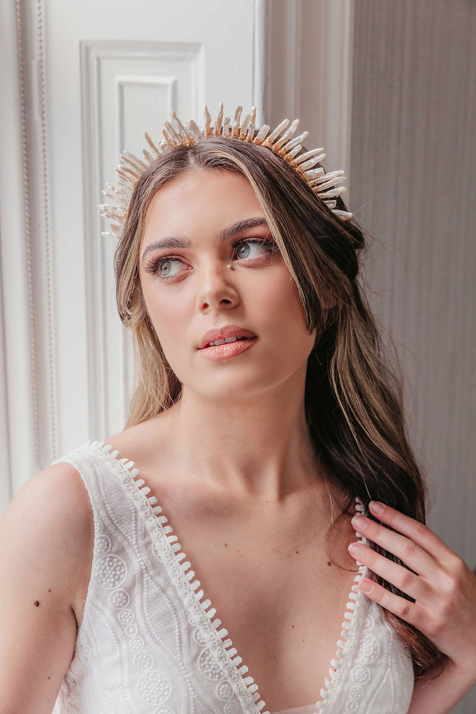 Thumbnail: Edgy wedding crown with luxury pearl spikes ideal for goddess ceremonies and content creation reels