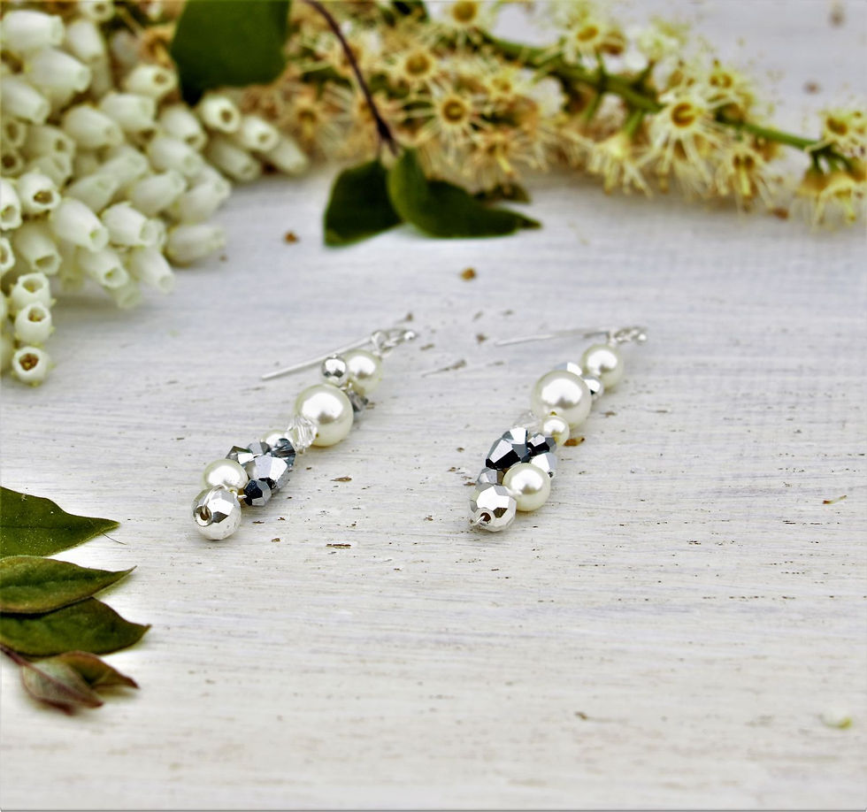 Thumbnail: Eartha bridal earrings with hematite and faceted sparkle perfect for styled photoshoots and opera evenings