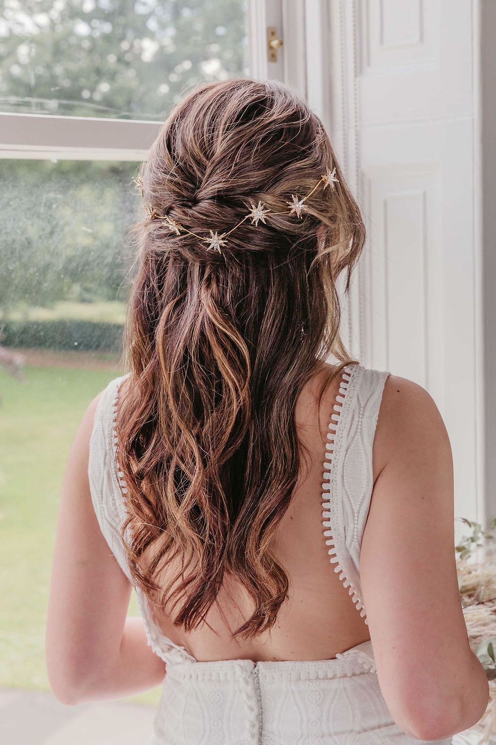 Thumbnail: Ethereal wedding hair vine with luxury stars, ideal for celestial or cosmic-themed events.