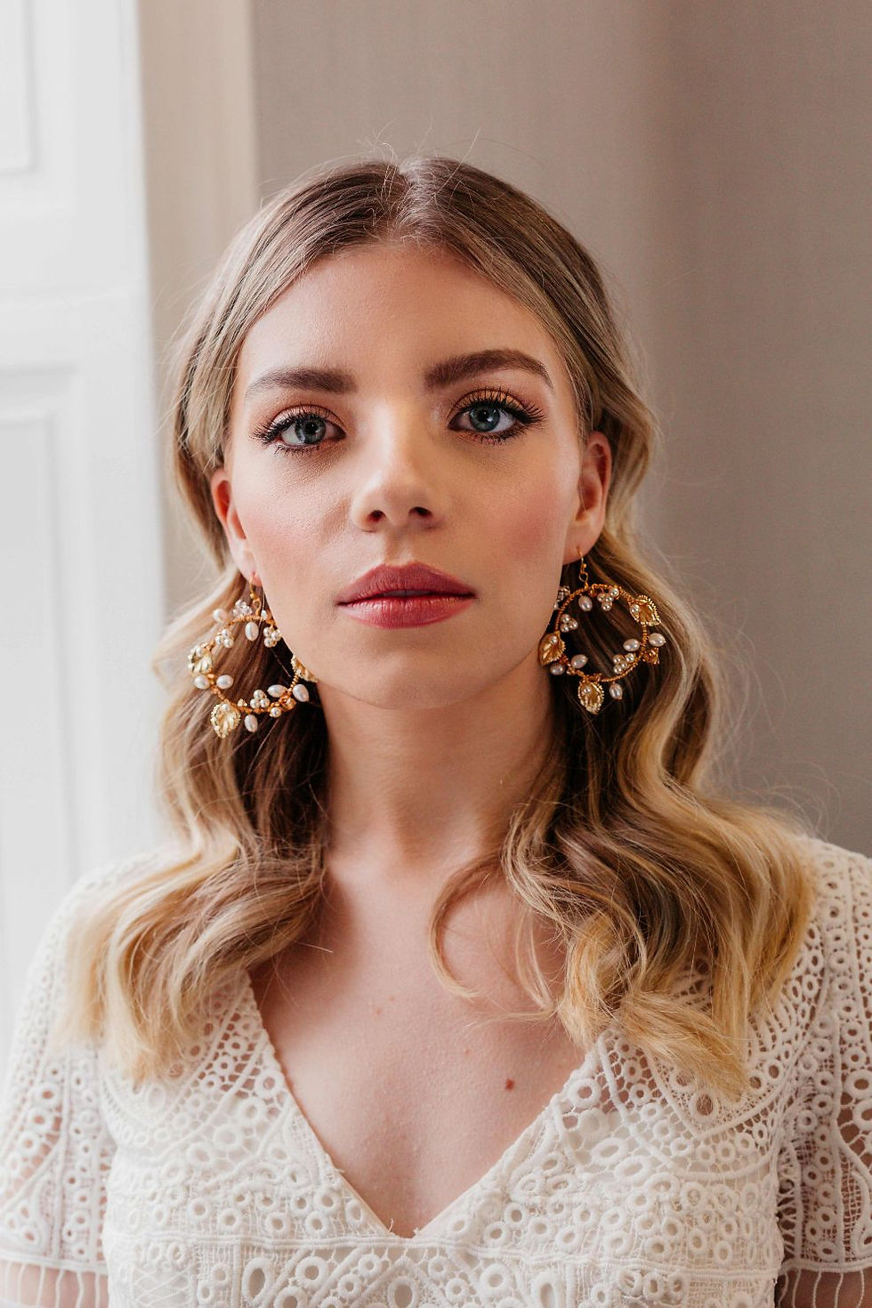 Thumbnail: Stunning floral wreath earrings with freshwater and Preciosa pearls, perfect for vow renewals or bridesmaid gifts.