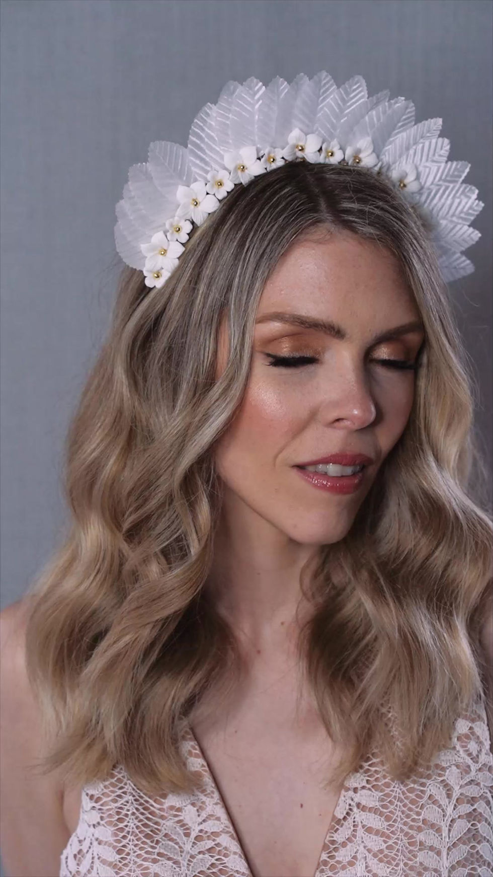 Thumbnail: Luxury bridal hairpiece with statement ceramic blooms and gold or silver hematite sparkle.