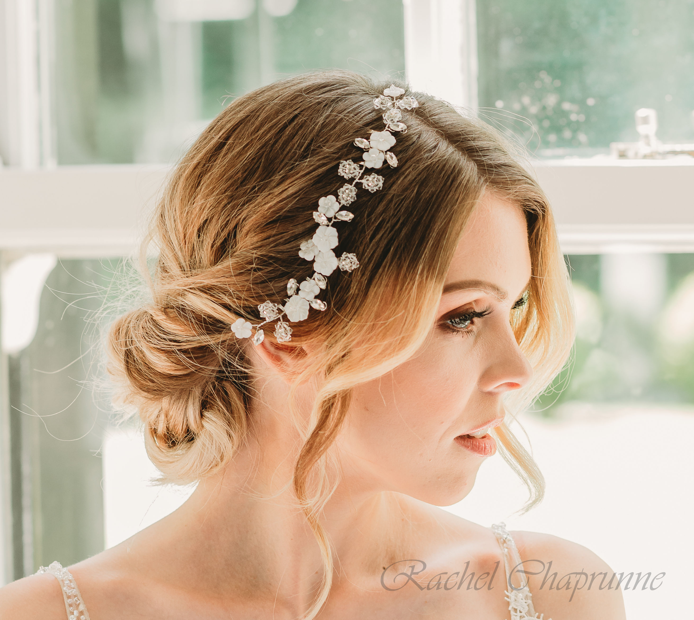 Boho bridal hair vine comb with crystals and mother of pearl perfect for rustic weddings and fall festivals