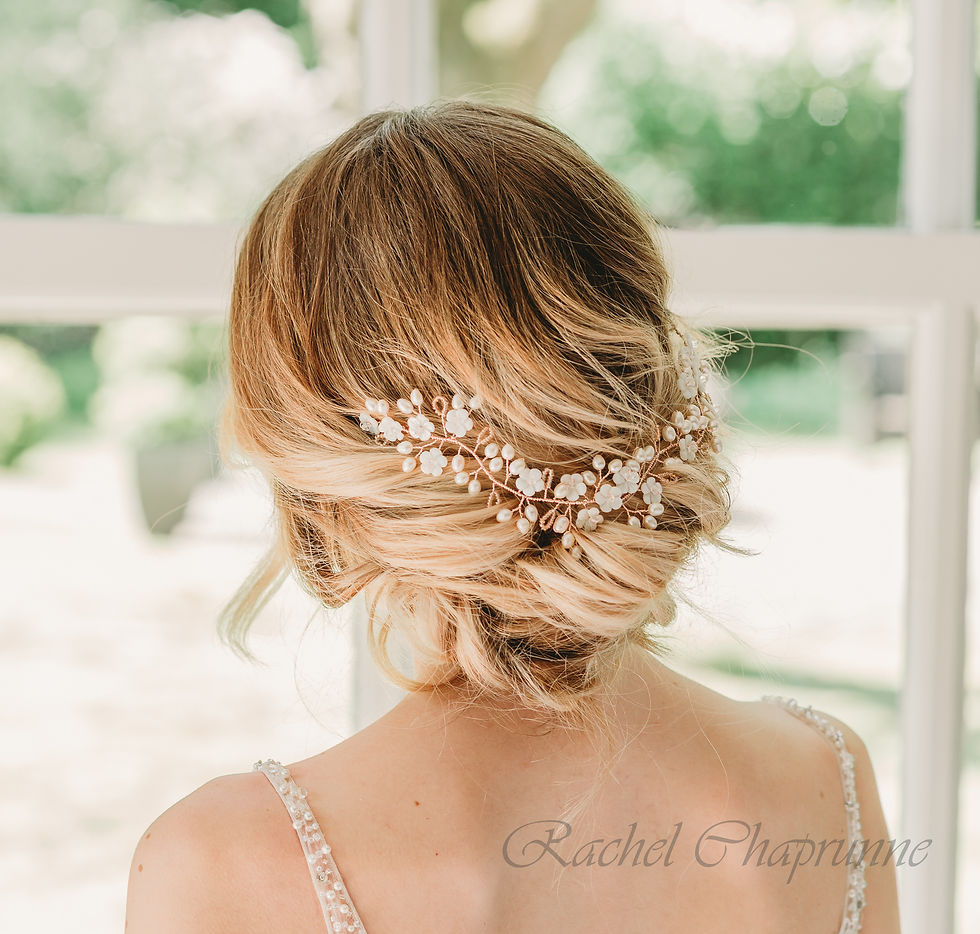 Thumbnail: bridal hair vine with pearls for the back of hair or an up do
