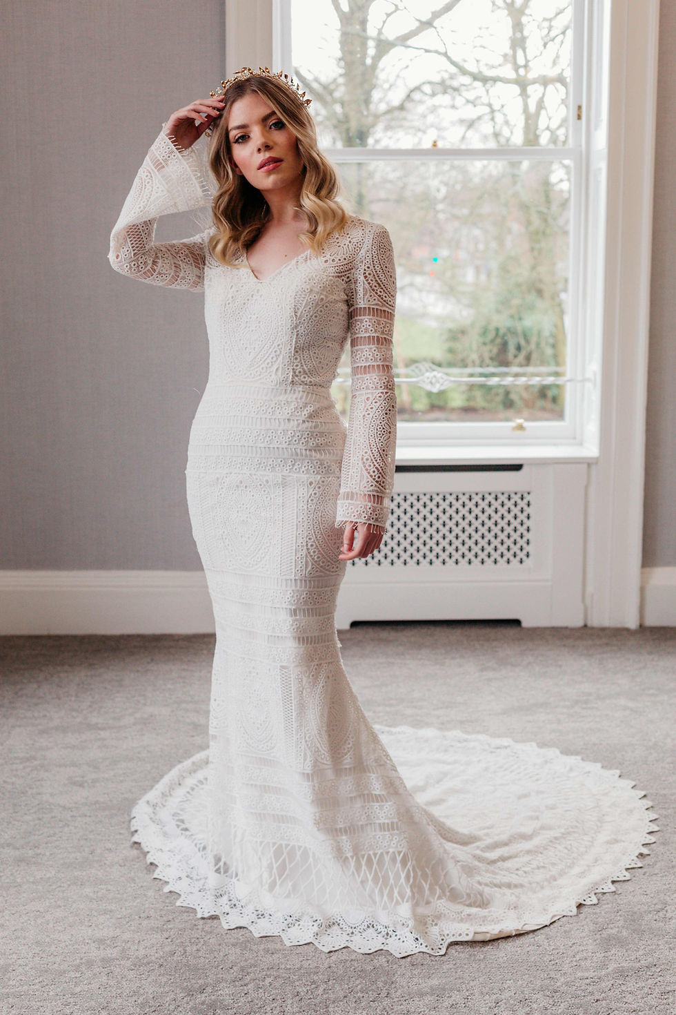 Thumbnail: Floral bridal crown with pearl-inlaid lilies perfect for styled shoots and moon or goddess ceremonies