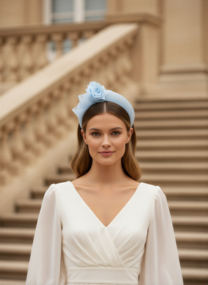 powder blue flower fascinator hat, feather style headpiece for weddings, race day events and mother of the bride outfit, ascot, Kentucky derby, mother of groom headpiece, chester, haydock, York, newmarket, dubai cup, rugby 7s, ladies day, U.S races, grand national, Epsom, goodwood,  Belmont, breeders cup, church hat, bridal shower, garden party, Melbourne cup, goodwood, leger, champions, king, cheltenham, scottish, irish
