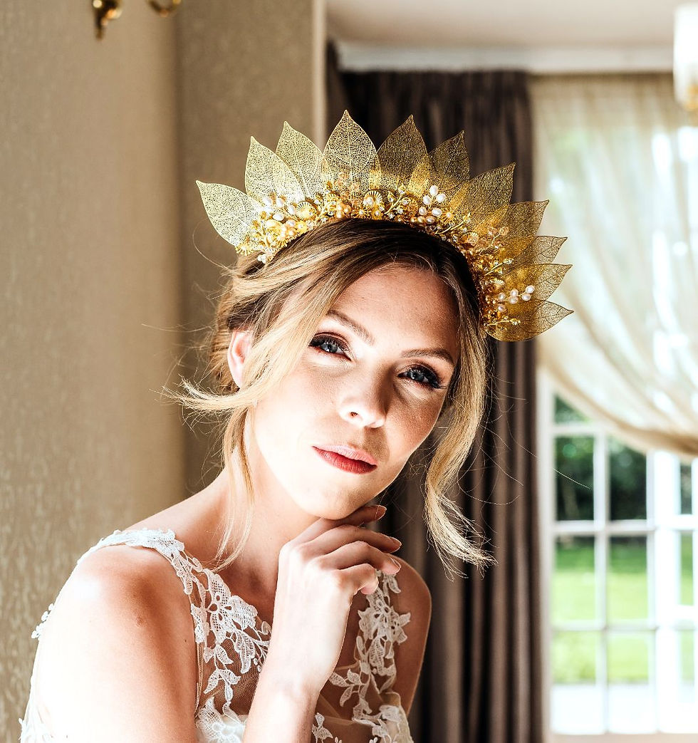Thumbnail: Handcrafted gold leaf bridal crown with shimmer and shine perfect for romantic weddings and moon ceremonies