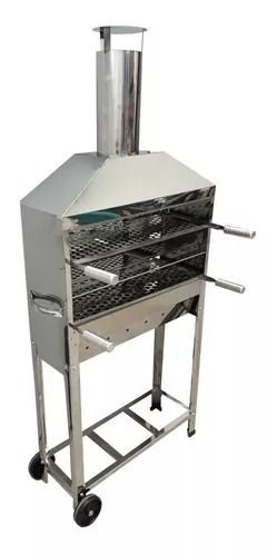 CHURRASQUEIRA COM CARRINHO PARA ESPETINHOS AÇO INOX