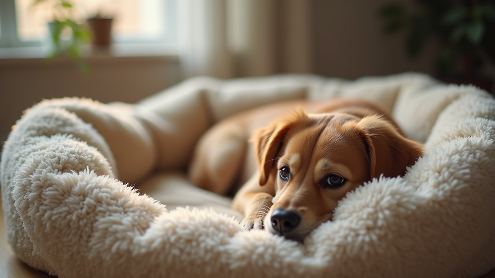 Close-up view of a cozy pet bed with soft fabric