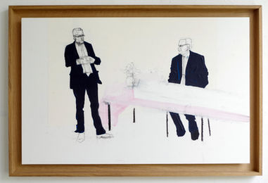 sans titre _couple et bouquet 1_ - acrylique sur papier sur dibon - cadre bois - 83x56cm -