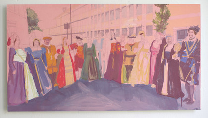 sans titre _assemblee rose_ - gouache et acrylique sur papier sur dibon - 81x44,5cm - 2013