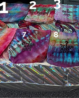 "?" at Orion Amp, tie-dyed 100% cotton bags