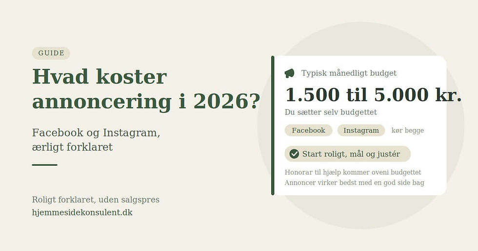 Budgetoverblik for annoncering på Facebook og Instagram i 2026: typisk 1.500 til 5.000 kr. om måneden