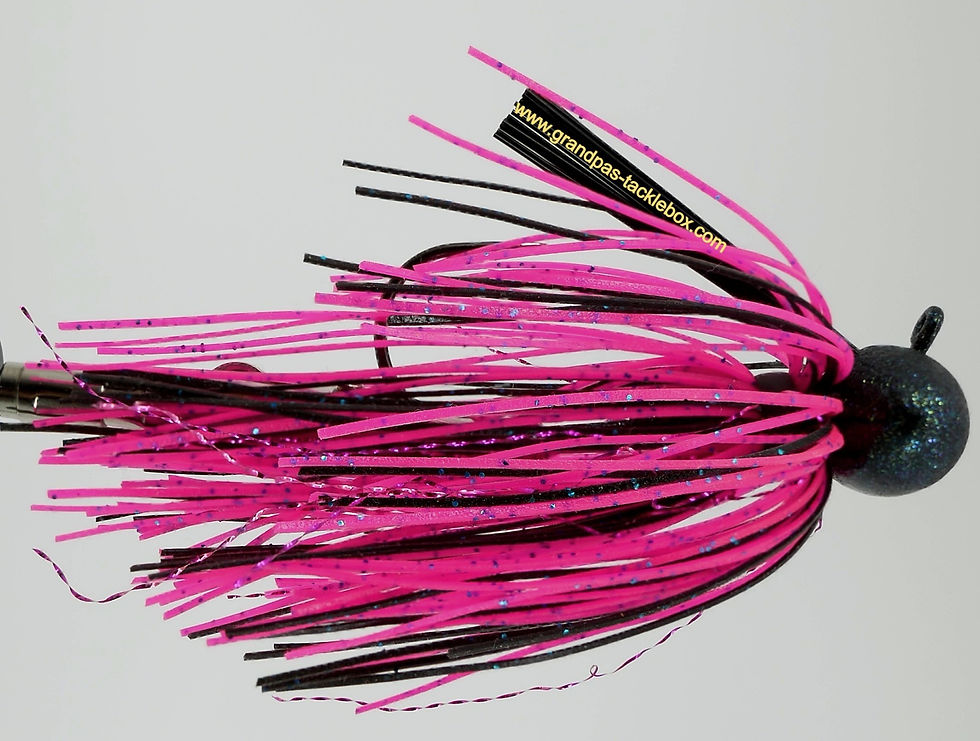 Thumbnail: side view view of Pink Night Lights Skirted Weedless Football Jig