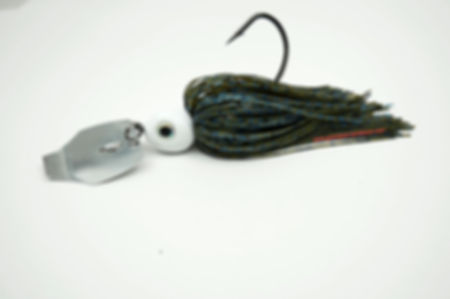 Side view of Bama Blue - Bladed Poison Tail Jig