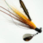 Side view of Orange over Brown - Ball Head Underspin Bucktail Jig