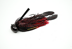 black-red-madness-tips-skirted-weedless-football-jig with trailer