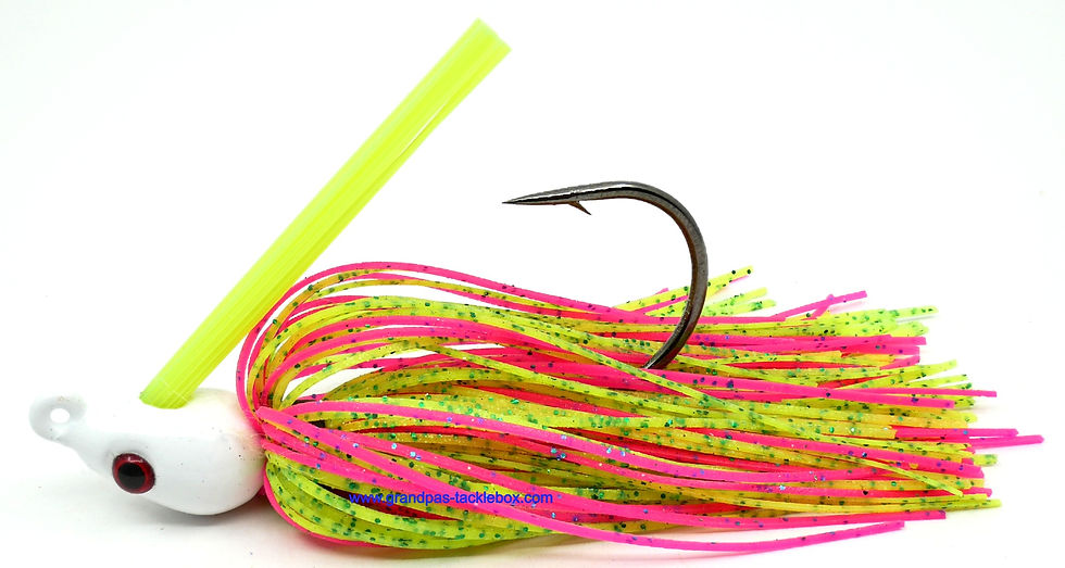 Side view of Chartreuse Bomb Weedless Casting Jig