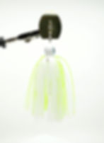 Ghost Chartreuse Slayer Bladed Jig with white head, gold blade, and chartreuse skirt