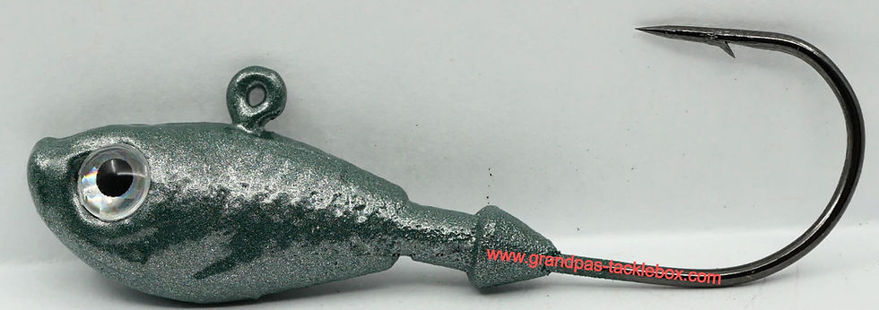 Side view of Grass Green and Silver with Silver Eyes - Ultra Minnow Jig