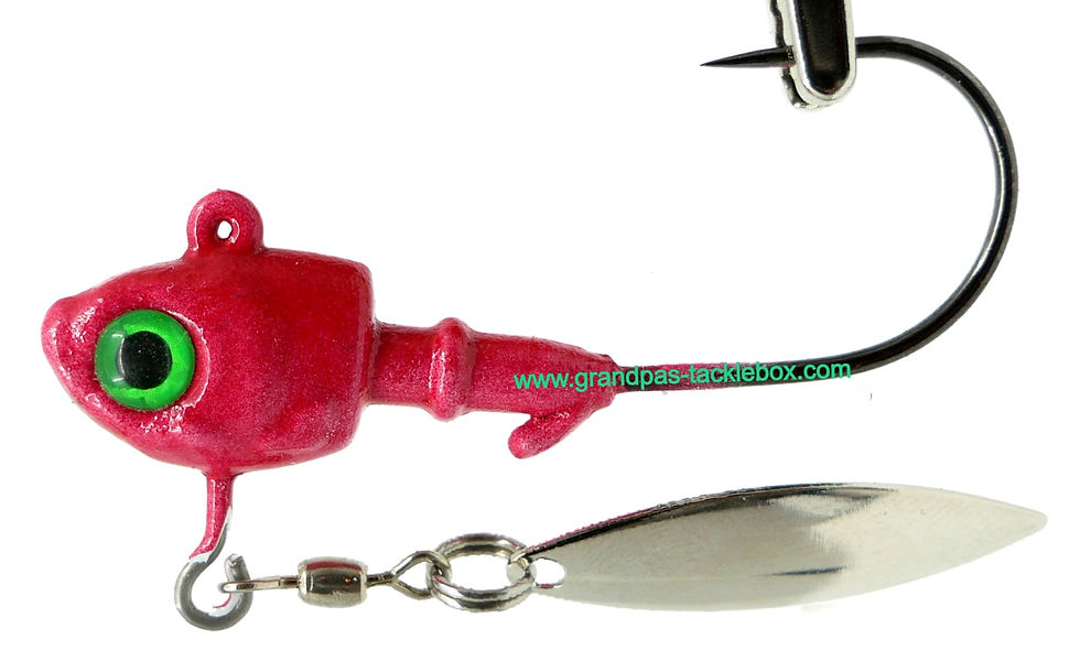 Candy Red Green Eyes Herring Head Underspin Jig