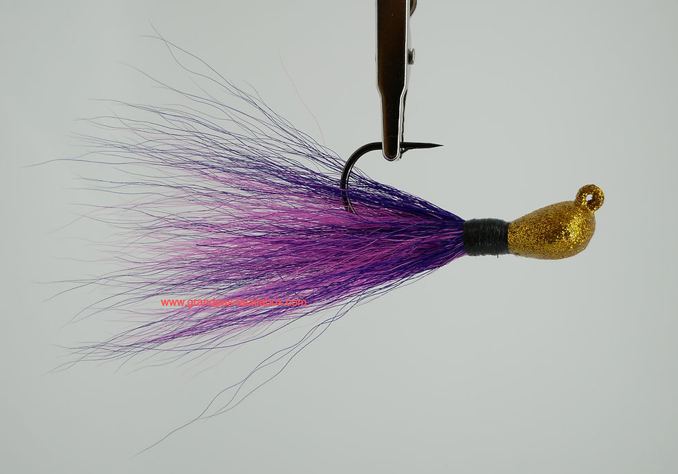 Side view of Disco Gold Purple Pink - Sparkie Bucktail Jig