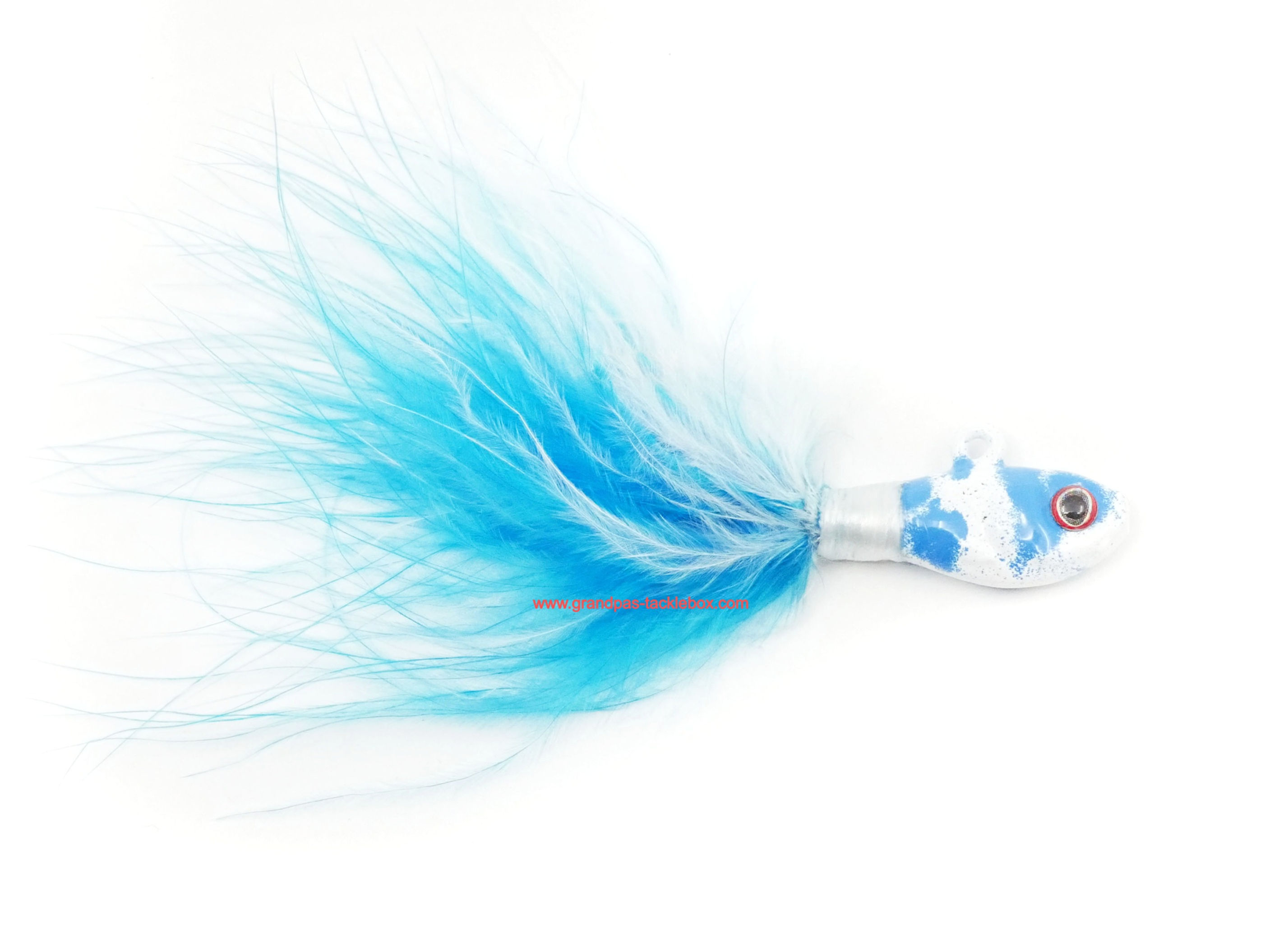 Side view of Ultra Minnow OSB on White Marabou Jig
